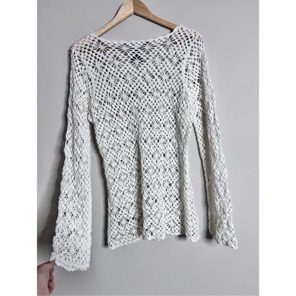 Vintage crotchet white long sleeve top sz L - Picture 5 of 6